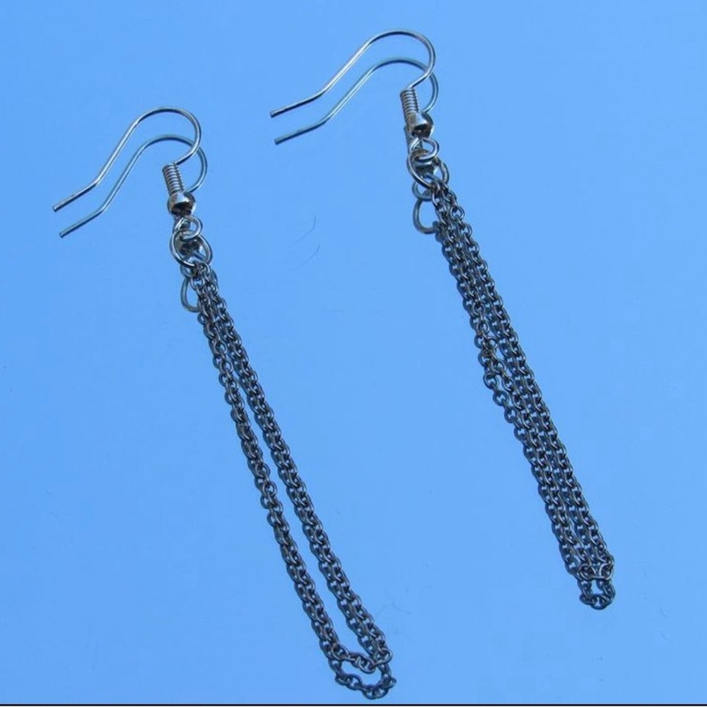 Thin silver wrapped chain earrings